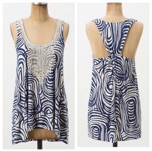 ANTHROPOLOGY “Coriolis” Tank by Vanessa Virginia-XL Navy Blue Swirl